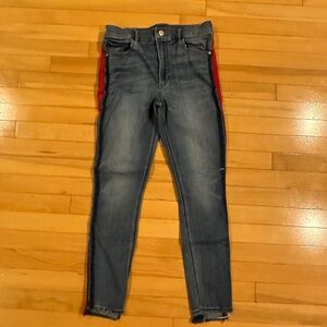 Express red trimmed skinny jeans